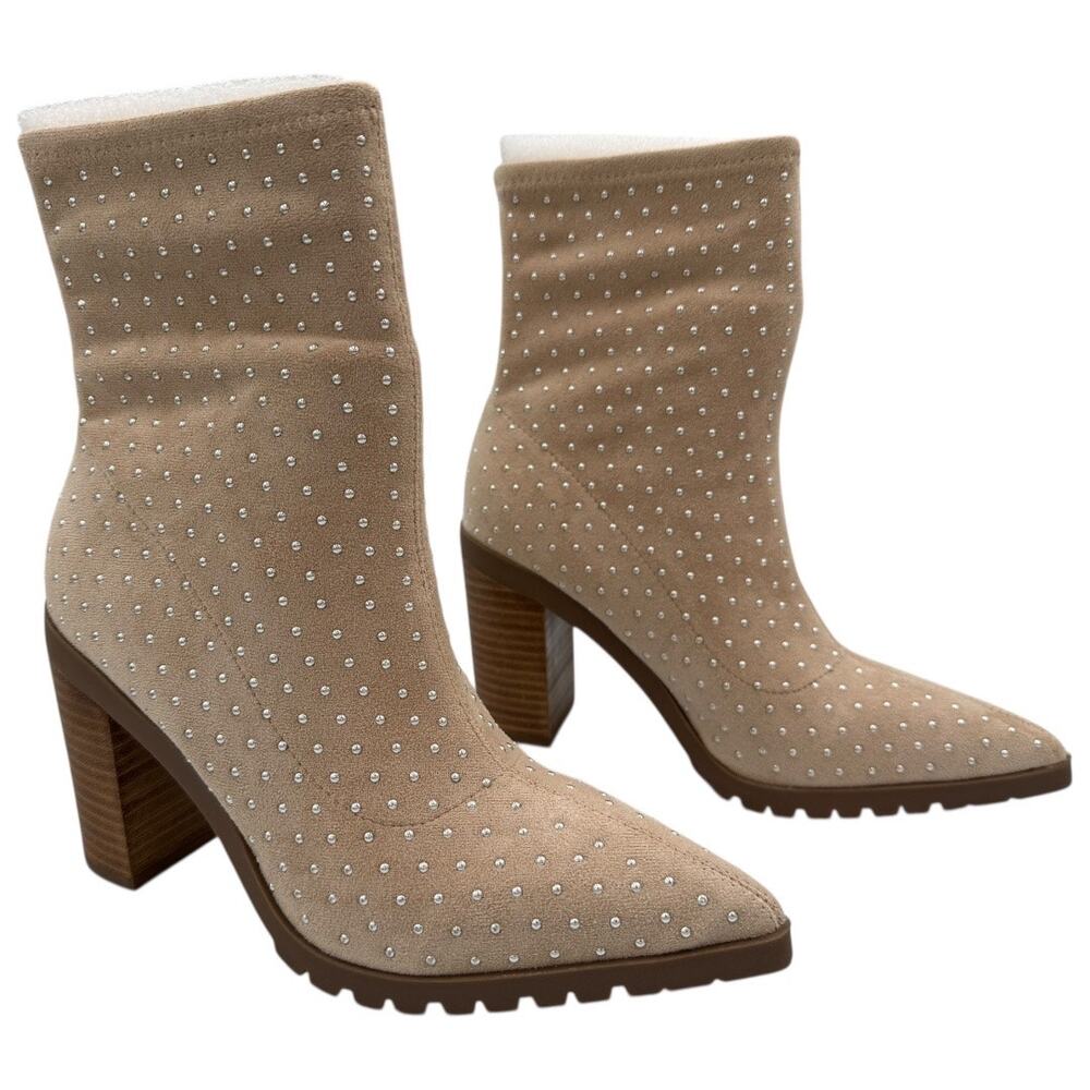 NWT Danielle Studded Ankle Boot Charles by Charles David Microsuede Beige Size 6